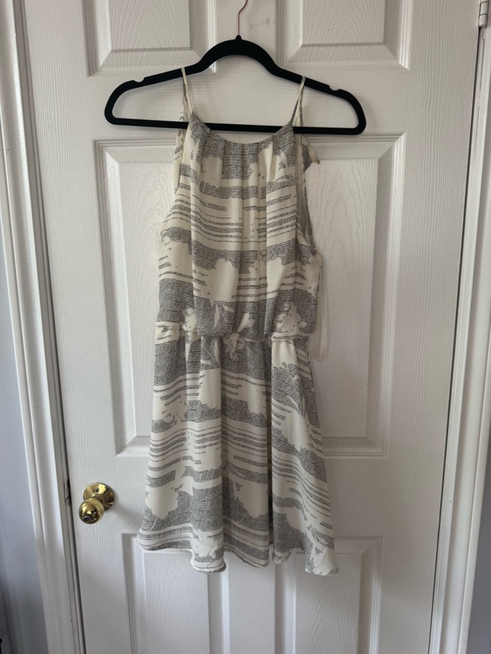 mahina Cream and Gray Striped Spaghetti Strap Mini Dress